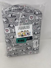 Peanuts Snoopy Hearts King Sheet Set Berkshire Gray Pink 4 Piece NWT
