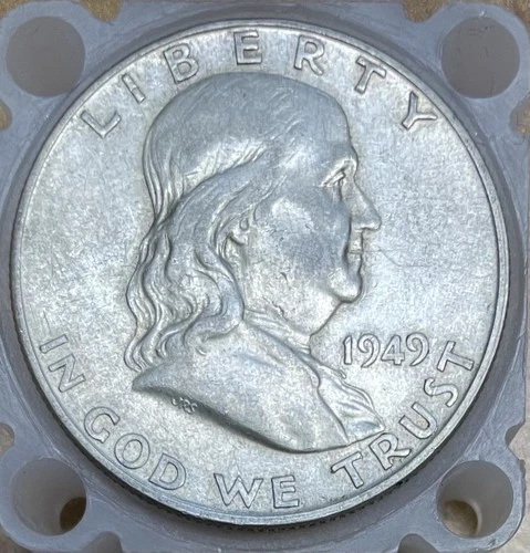 1949 D Benjamin Franklin Silver half Dollar Coin in pictures