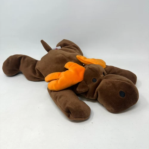 Ty Beanie Baby Chocolate Moose Plush Stuffed Animal Brown Orange Vintage 14"