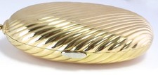 Large 18K Yellow Gold 448g Ribbed Shell Minaudiere Compact Wrist Bag Mirror