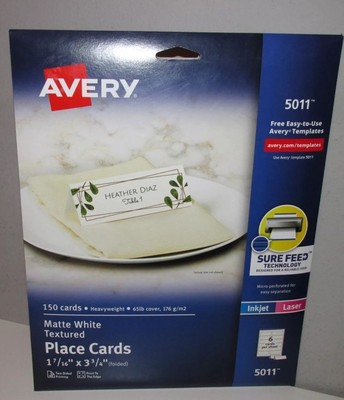 Avery 5011 Printable Place Cards 1-7/16'' x 3-3/4'' Matte White Textured - 150 Pc