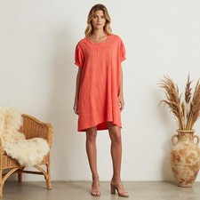 Boho Cottage Mini Dress Orange Floral Cotton Shift Embroidered Peasant XXL