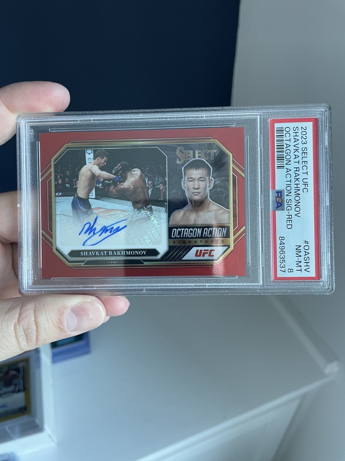 Shavkat Rakhmonov Octagon Auto Red Prizm /99 - 2023 Panini Select UFC #OA-SHV TY