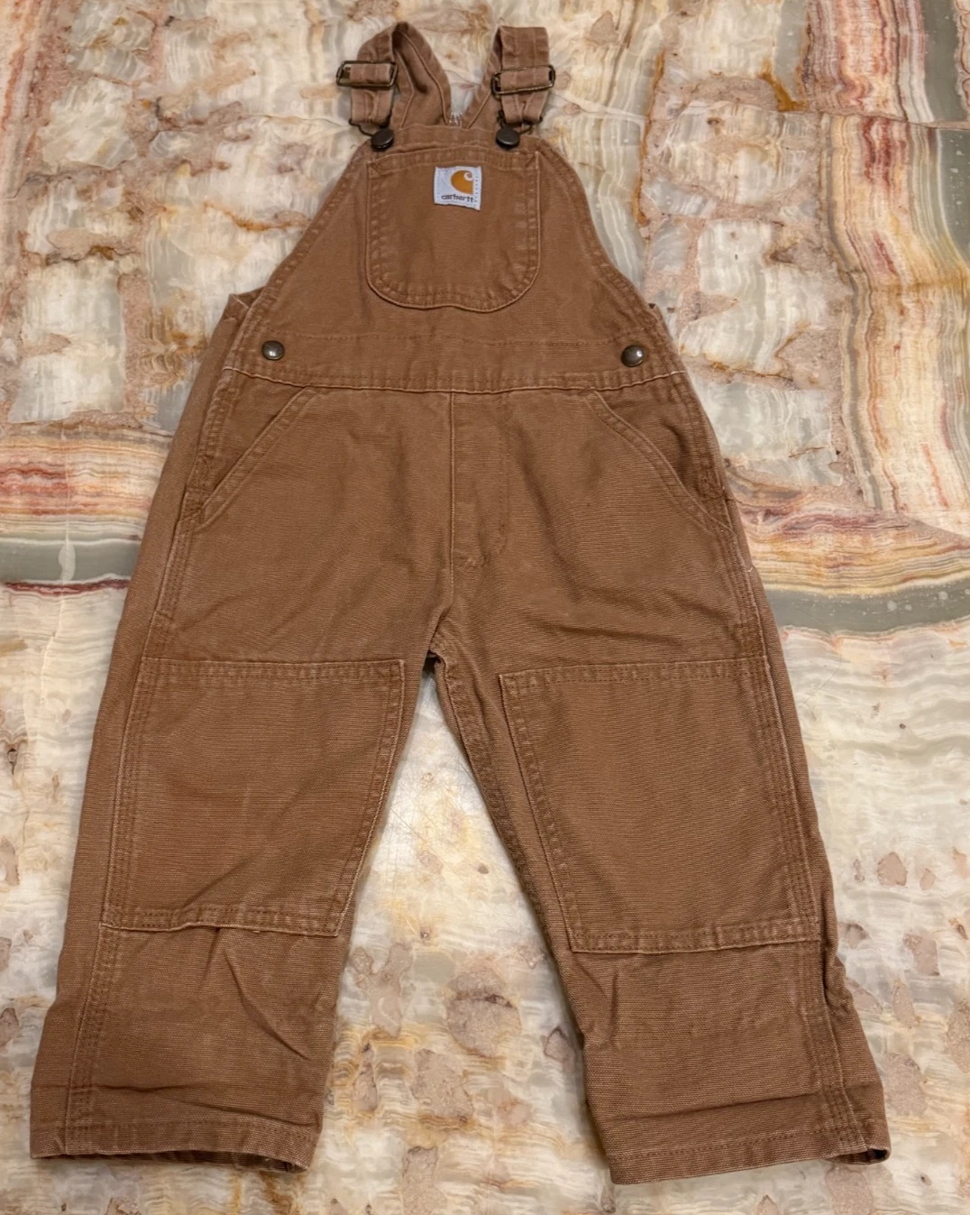 Carhartt Kids Bib Overalls Brown Double Knee Canvas Double Knee Outdoor Size 2T