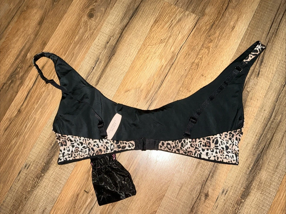 Sujetador Victoria Secret L de satén de colección sin costuras sin relleno guepardo / negro reversible nuevo con etiquetas Foto 2 de 4