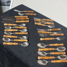 Wooden Handle Old Homestead Serving Flatware Taiwan Vintage 1970's 25 Pc Lot