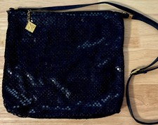 Vtg 80s Whiting Davis Navy Blue Chainmail Mesh Leather Crossbody Shoulder Bag