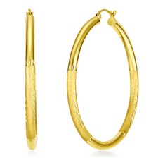 Wellingsale 14k Yellow Gold 3mm Diamond Cut Classic Hoop Earrings (48mm Diamtr)