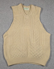 Glencree Men Sweater Vest Large Fisherman Pure New Wool Cable Knit Ireland