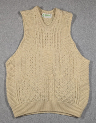 Glencree Men Sweater Vest Large? Fisherman Pure New Wool Cable Knit Ireland