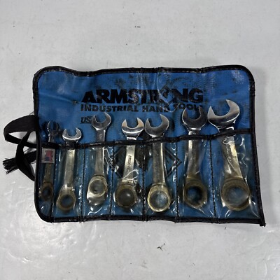 Armstrong Ratcheting Wrench 7 pc Set SAE Stubby Made in USA Tools 3/8-3/4