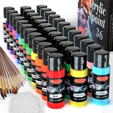 49PCS Acrylic Paint Set of 36 Colors 2fl oz 60ml Bottles 12 Brunshes ...