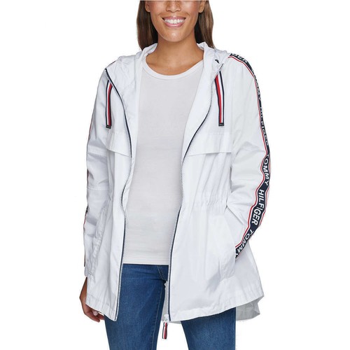 Tommy Hilfiger Ladies' Long Lightweight Windbreaker Hooded Rain Jacket  White | eBay