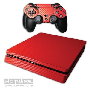 Ps4 Slim Skin Sticker Kit Carbon Fibre Style Red Textured Uk Made Ebay