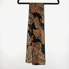 Vintage Rectangular Neck Scarf Black Tan Red Paisley Print Polyester Semi Sheer