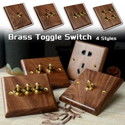 Black Walnut Light Switch Wood Home 86mm Wall Lamp Solid Brass Toggle Switch
