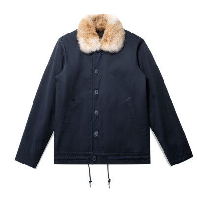 US NAVY N-1 DECK JACKET Men's Winter Fleece Coat Real Fur Retro Cotton Casual