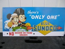 Mickey Mouse Blue SUNOCO Oil Embossed Metal Sign 18.5x8.5 New