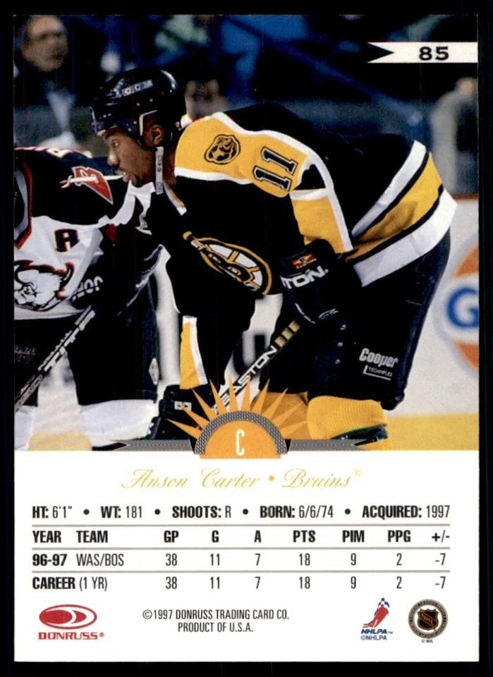 1997-98 Leaf Anson Carter Boston Bruins #85 - Image 2 of 2