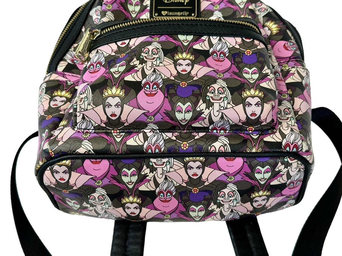 ?Disney Villains Black and Purple Loungefly Backpack Ursula Cruela Evil Queen LOUNGEFLY Disney Villains Scenes Evil Queen Mini Backpack  main image 3