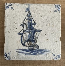 Fliese Kachel antik alt antique dutch tile Schiff ship tuile Delft Art tegel