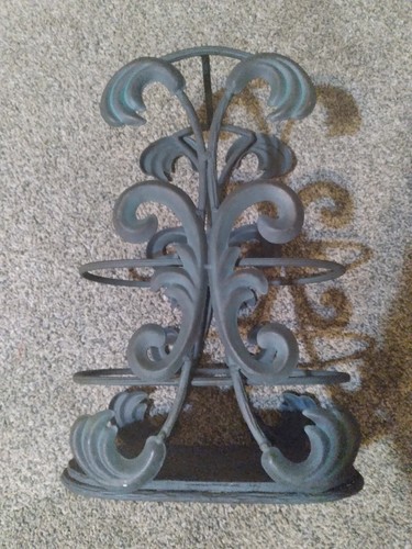 Metal Wine Bottle Holder Carrier - Holds 2 Bottles - Black, Emblem Scroll Design - Picture 2 of 8