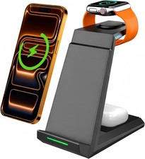 Wireless Charging Station For Apple iPhone 3 in 1 Charger Stand Black