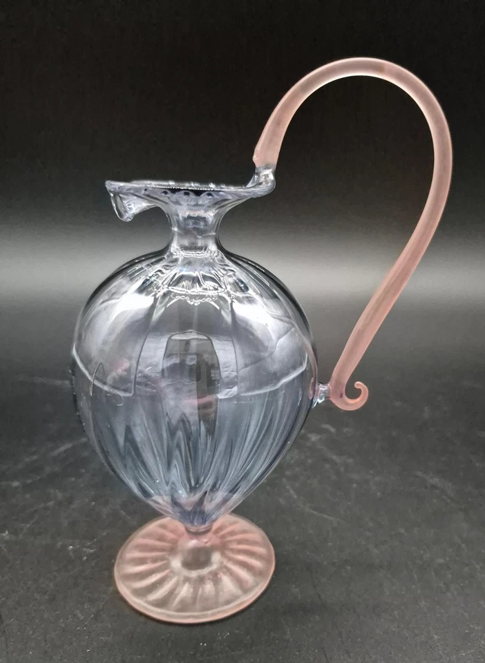 Vtg Hand Blown Super fine Art Glass Decorative Ewer - Purple/Pink Handle 16cm - image 2 of 3