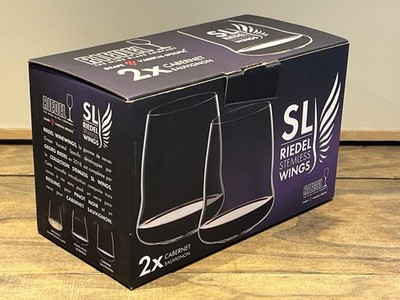 RIEDEL Stemless Wings Cabernet Sauvignon Wine Glasses Set of 2 Crystal In Box