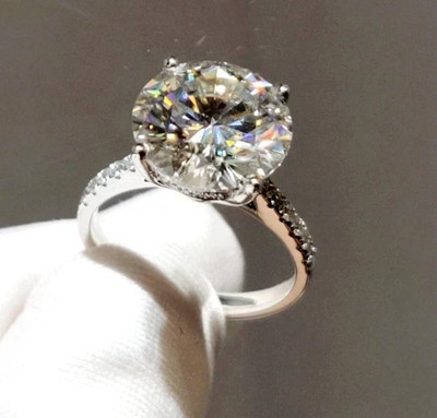 Real Moissanite 5.00CT Round Cut Solitaire Wedding Ring 14K White Gold Plated