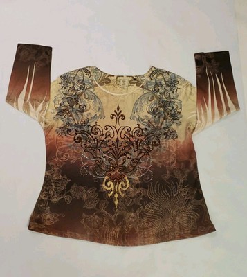 Vintage Jess & Jane Top Y2K Tattoo Fluer De Lis Fairy Bling Stretch  Size Medium