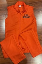 Spirit Halloween Costume Prisoner Adult Size S/M Orange Sleeveless Punk