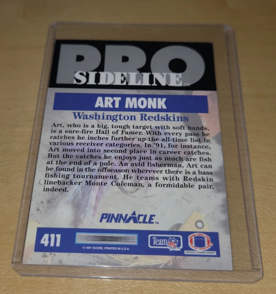 1991 Pinnacle Sideline Pro Art Monk #411 Washington Redskins - Image 2 of 2