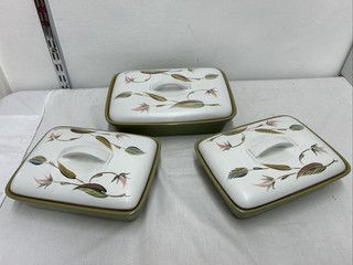 Vintage Denby Set of 3 Tureen Warming Spring Leaf Design Serving Dishes
