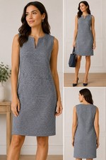 Tory Burch Blue & White Wool Blend Sleeveless Shift Dress Size M