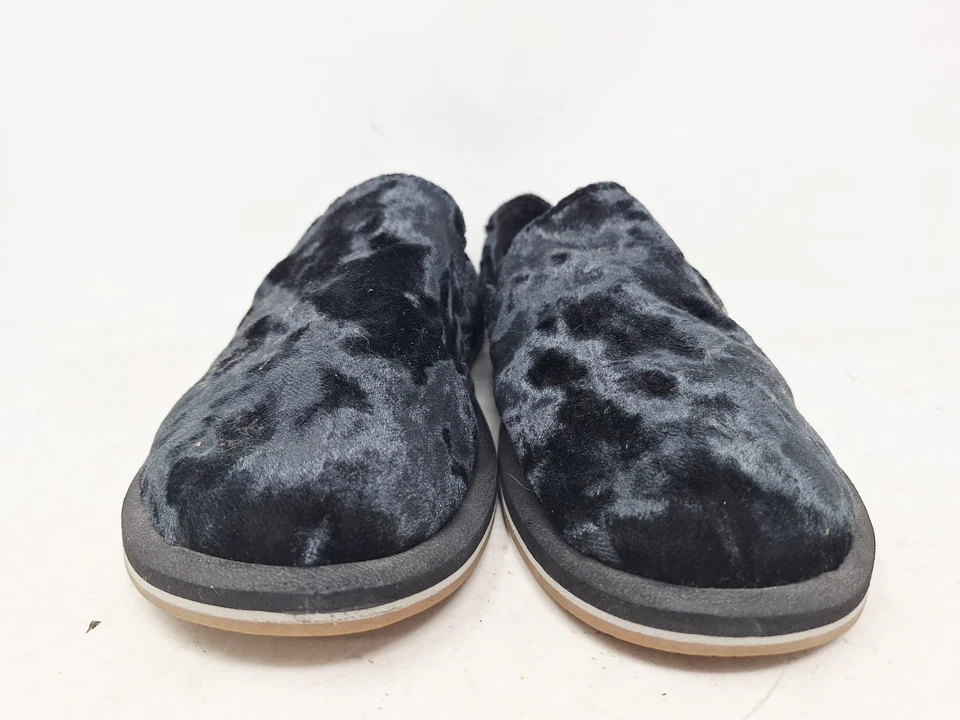 Sanuk Mujer Donna Cruz Negro Terciopelo Aplastado Sin Cordones Talla 8 Foto 4 de 4