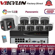 VIKYLIN 8CH POE NVR Color IR 180 VIEW 4MP IP CAMERA CCTV Systems MIC Speaker Lot