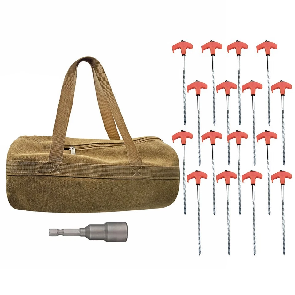 Sturdy Screw In Tent Stakes 10 inch Bonus Canvas Bag and Hexagonal Drill Bit - Image 3 of 4