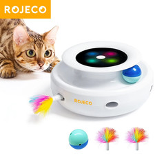 2 in 1 Smart Cat Toys Automatic Feather Fun Ball Toy Set for Cat Dog 5 Modes Ele