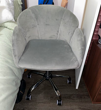 Grey Velvet Swivel Accent Office Chair, Chrome Base, Padded Seat with Casters