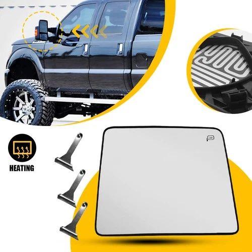 Passenger Upper Tow Mirror Glass fits Ford F150 & Super Duty Power Heated w/Base