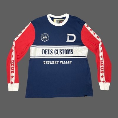 Deus Ex Machina Box Fit Round Up Long Sleeve Tee Red Blue Size M NWT