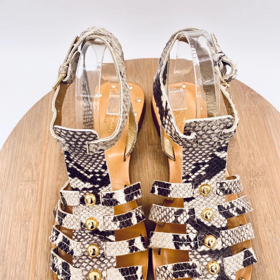 Kate Spade Sandals Womens 8.5 Beige Leather Snakeskin Gladiator Studded - Image 4 of 4