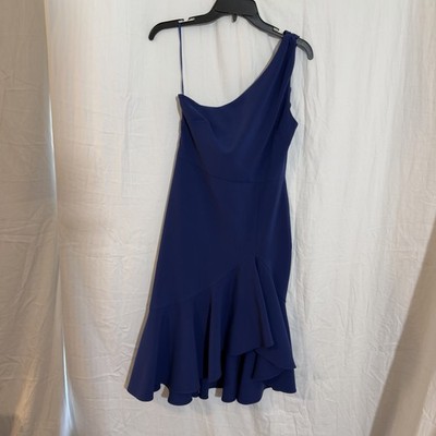 Likely Royal Blue One-Shoulder Asymmetric Ruffle Hem Cocktail Dress Size 4