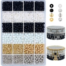 2420PCS Black Clay Beads for Bracelets Making Kit 6mm Black White Clay
