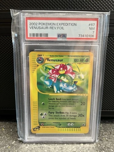 2002 POKEMON EXPEDITION #67 VENUSAUR-REVERSE FOIL PSA 7