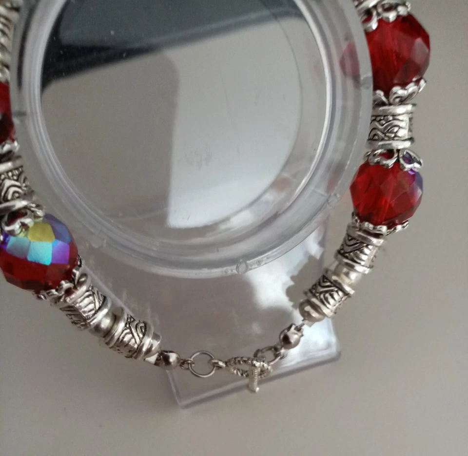 Perlen Armband böhmische Kristalle rot mit Tibet Perlen 21 cm - Bild 4 von 4