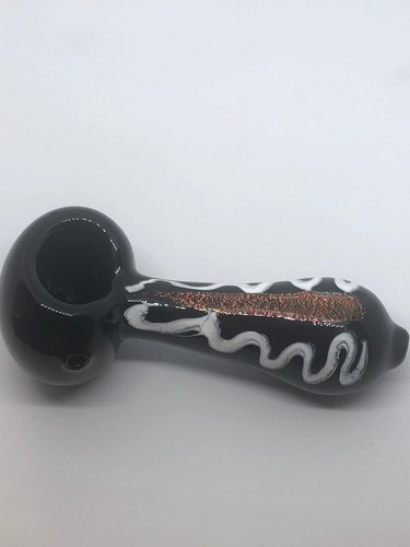 USA TOBACCO SMOKING HEAVY HAND PIPE BLOWN 4” BLACK GLASS INSIDE OUT ARM ARTWORK - Picture 9 of 12