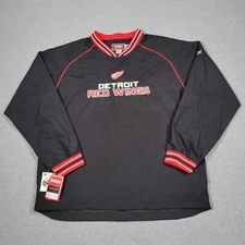 Vtg Detroit Red Wings Jacket Mens XL Black CCM NHL Face Off Windbreaker Pullover
