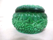 Czech Malachite Green Glass Powder Jar  Curt Schlevogt-EX!
